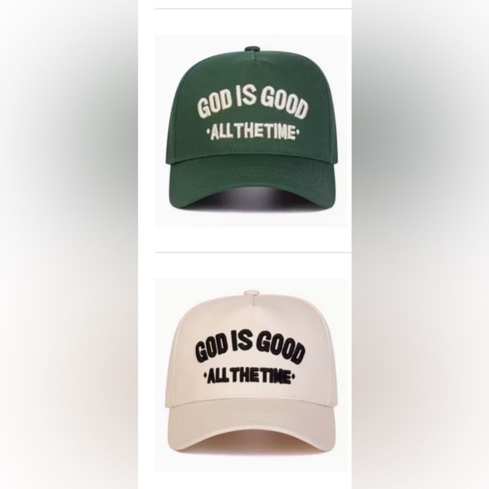God Is Good Green/ Beige Embroidered Baseball Cap - Adjustable